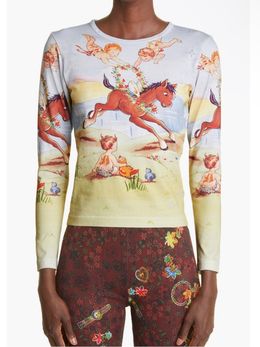 Molly Goddard Harry Styles Twinky Pegasus Print Long Sleeve Cotton T-Shirt